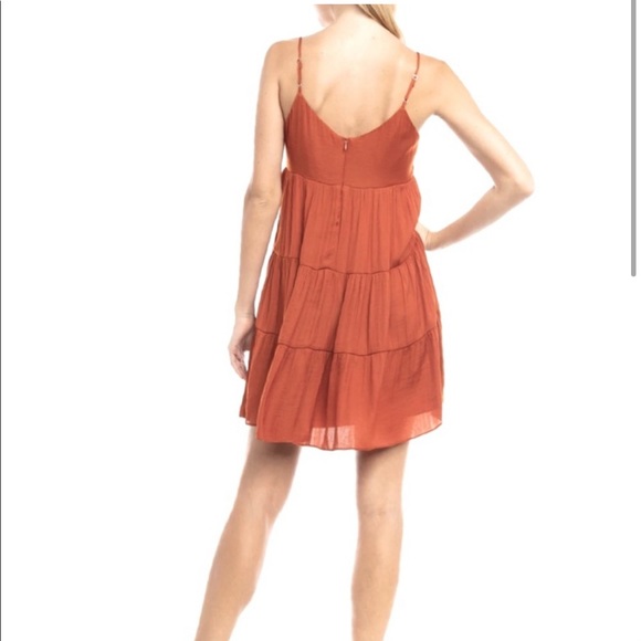BURNT ORANGE BOHO 3 TIERED MINI DRESS - Picture 3 of 3
